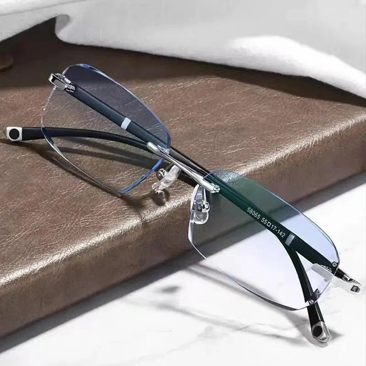 Luxury Diamond Cutting Reading Glasses Men Business Rimless Eyeglasses Women Color Changing Presbyopia Eyewear Lanus Store 
