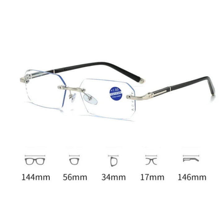 Luxury Diamond Cutting Reading Glasses Men Business Rimless Eyeglasses Women Color Changing Presbyopia Eyewear Lanus Store 