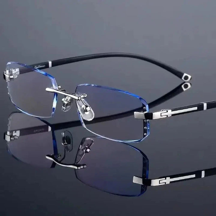 Luxury Diamond Cutting Reading Glasses Men Business Rimless Eyeglasses Women Color Changing Presbyopia Eyewear Lanus Store blue 3.5 
