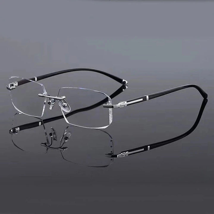 Luxury Diamond Cutting Reading Glasses Men Business Rimless Eyeglasses Women Color Changing Presbyopia Eyewear Lanus Store white 3.0 