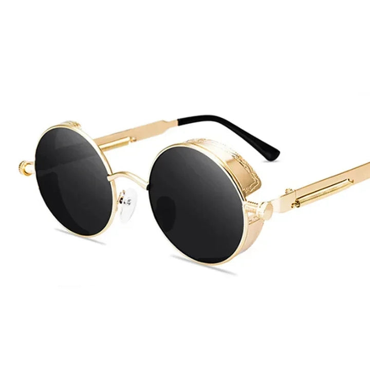 Óculos de Sol Steampunk Redondos Retro Unissex - Estilo e Exclusividade Lanus Store Gold Gray 