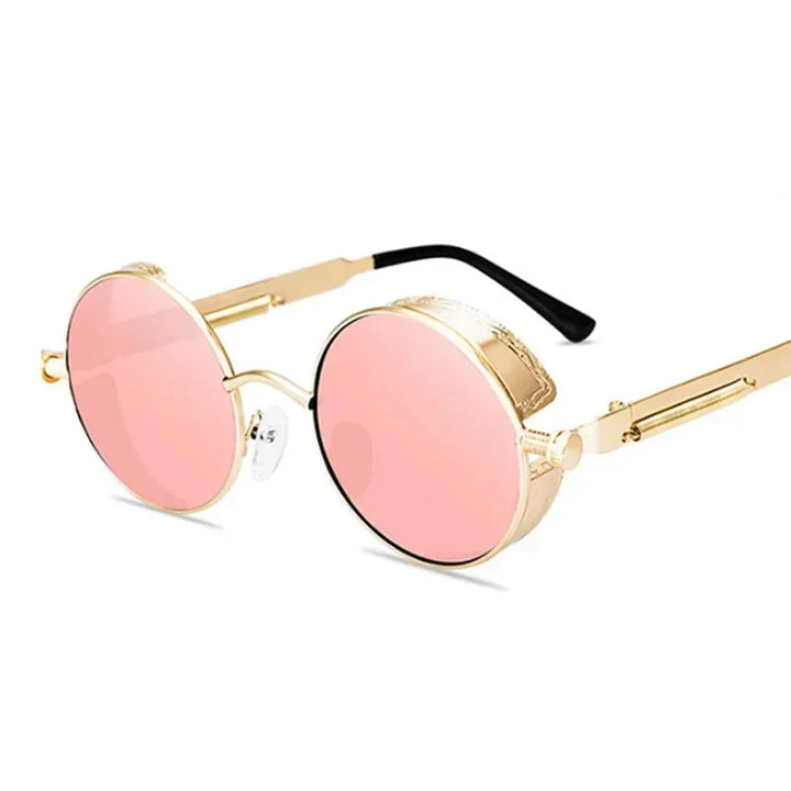 Óculos de Sol Steampunk Redondos Retro Unissex - Estilo e Exclusividade Lanus Store Gold Pink 