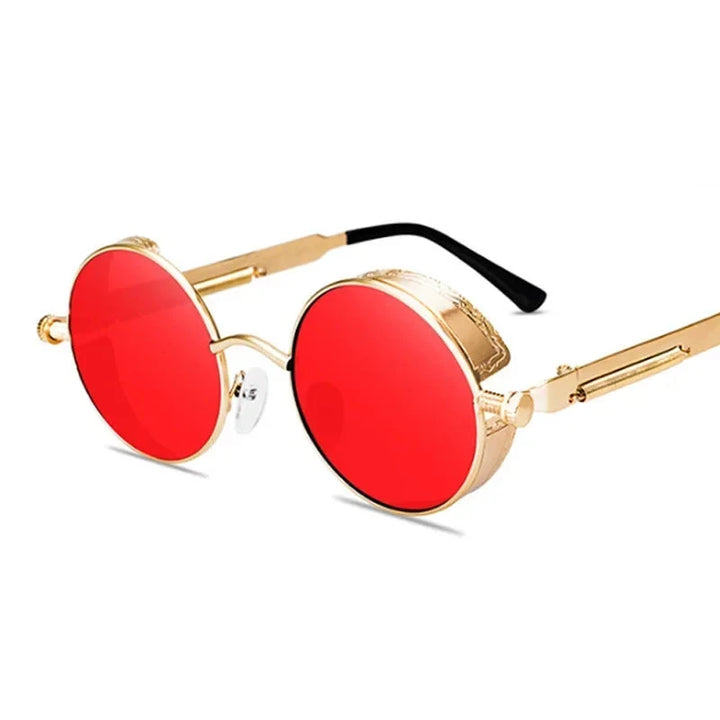 Óculos de Sol Steampunk Redondos Retro Unissex - Estilo e Exclusividade Lanus Store Gold Red 