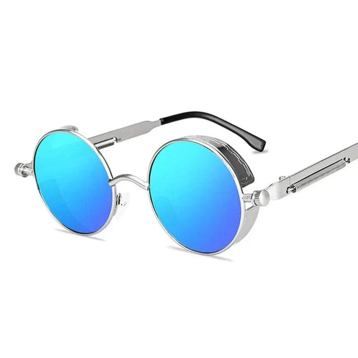 Óculos de Sol Steampunk Redondos Retro Unissex - Estilo e Exclusividade Lanus Store Silver Blue 