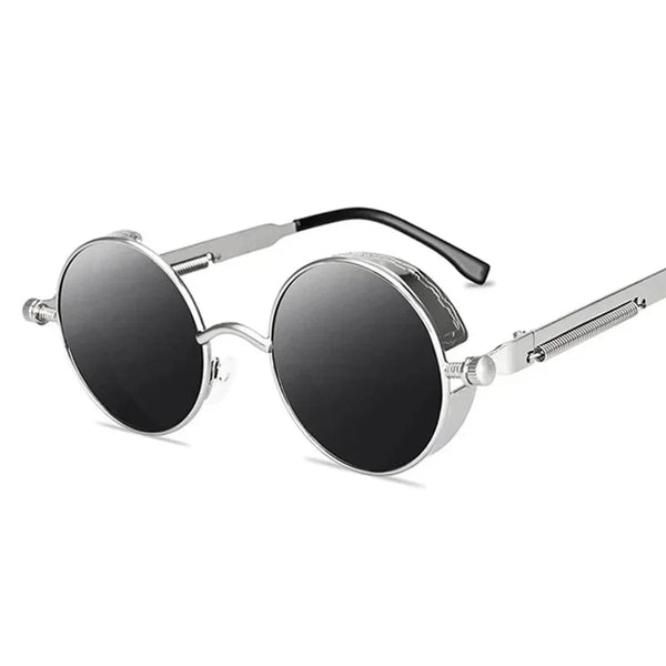 Óculos de Sol Steampunk Redondos Retro Unissex - Estilo e Exclusividade Lanus Store Silver Gray 
