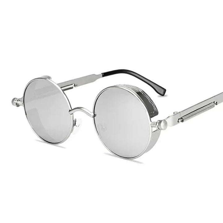 Óculos de Sol Steampunk Redondos Retro Unissex - Estilo e Exclusividade Lanus Store Silver Silver 