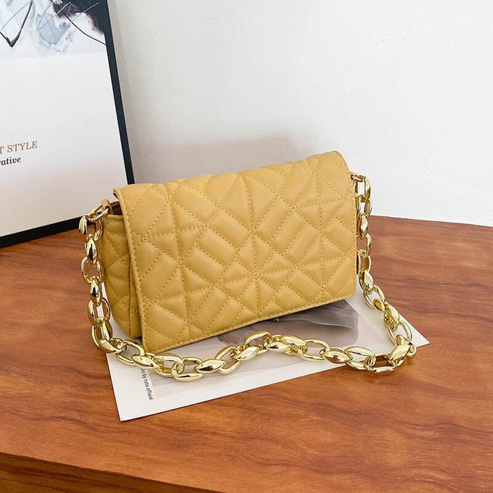 Bolsa de Ombro Feminina - Alça Corrente Grossa Carteira Lanus Store Bolsa de Ombro Amarela 23x14x6cm 