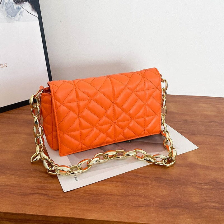 Bolsa de Ombro Feminina - Alça Corrente Grossa Carteira Lanus Store Bolsa de Ombro Laranja 23x14x6cm 