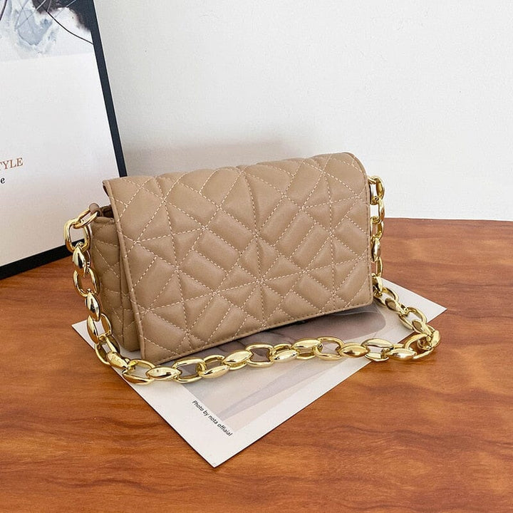 Bolsa de Ombro Feminina - Alça Corrente Grossa Carteira Lanus Store Bolsa de Ombro Marrom 23x14x6cm 