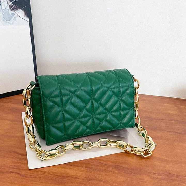 Bolsa de Ombro Feminina - Alça Corrente Grossa Carteira Lanus Store Bolsa de Ombro Verde 23x14x6cm 
