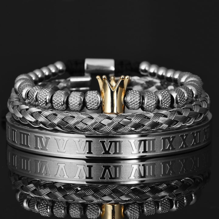 Bracelete Masculino Romano De Luxo Lanus Store Bracelete Masculino Prata Com Dourado 