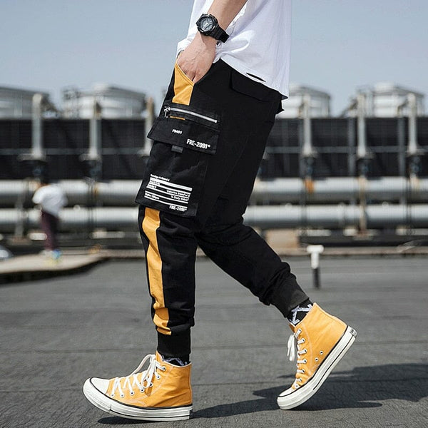 Calça Jogger Masculina Street Urbano Ref0003 Lanus Store PP Calça Jogger Masculina Preto Com Amarelo China