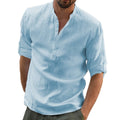 Camisa de Linho Masculina, Casual Manga Comprida Premium Lanus Store Camisa de Linho Azul P (50 - 60 kg) 