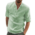 Camisa de Linho Masculina, Casual Manga Comprida Premium Lanus Store Camisa de Linho Verde P (50 - 60 kg) 