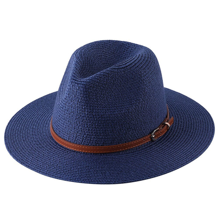 Chapéu Panamá Feminino Com Tira Simples De Palha Lanus Store Chapéu Panamá Azul Escuro Tira Simples 56-58cm 
