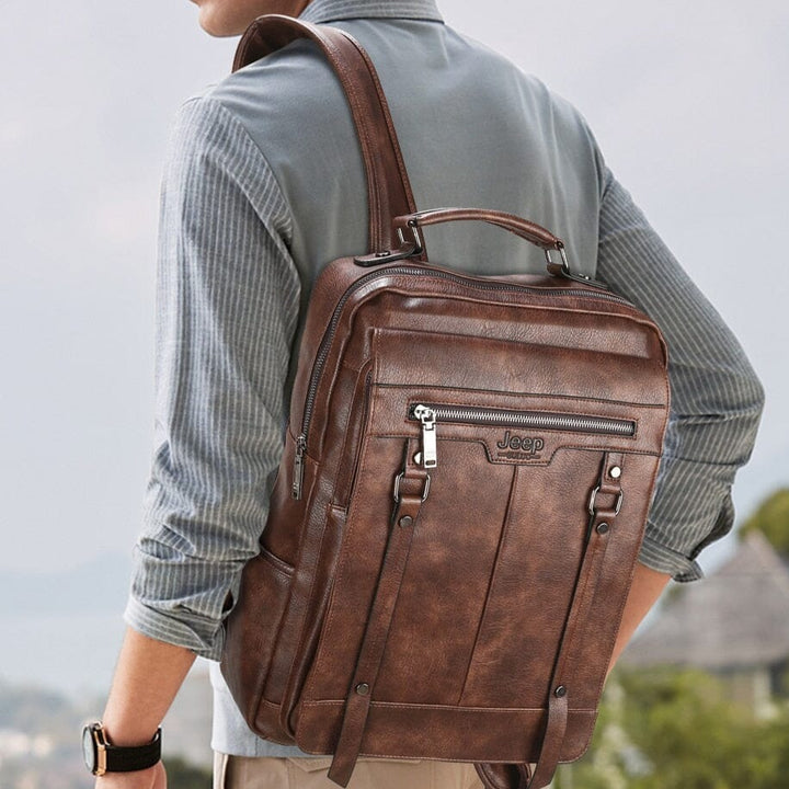 Mochila Jeep Casual de Couro - Bolsa Para Viagem, Notebook Lanus Store 