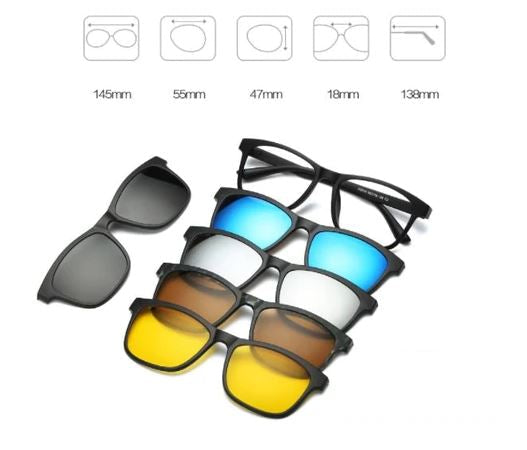 Óculos 6 em 1 Clip On Magnético Modelos Quadrado e Redondo Lanus Store Óculos 6 em 1 Quadrado 