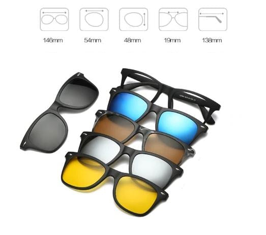 Óculos 6 em 1 Clip On Magnético Modelos Quadrado e Redondo Lanus Store Óculos 6 em 1 Quadrado com Detalhe 