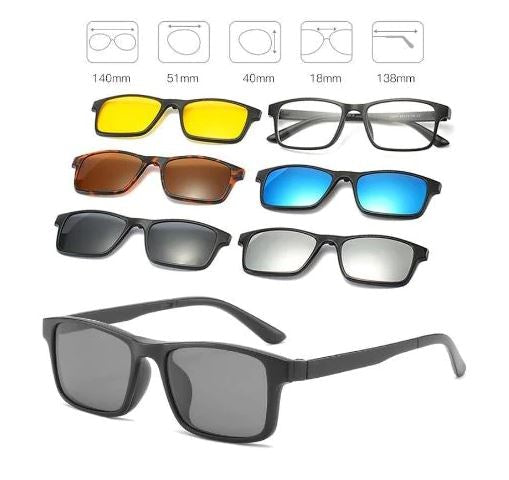 Óculos 6 em 1 Clip On Magnético Modelos Quadrado e Redondo Lanus Store Óculos 6 em 1 Quadrado Pequeno 