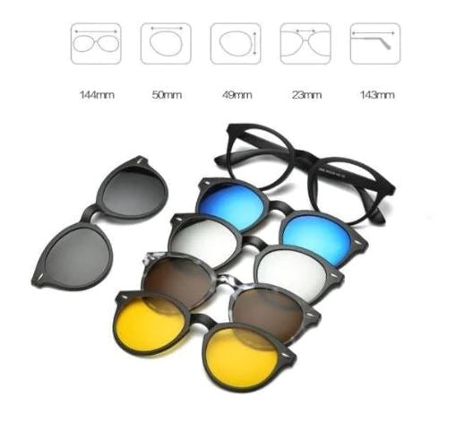 Óculos 6 em 1 Clip On Magnético Modelos Quadrado e Redondo Lanus Store Óculos 6 em 1 Redondo 