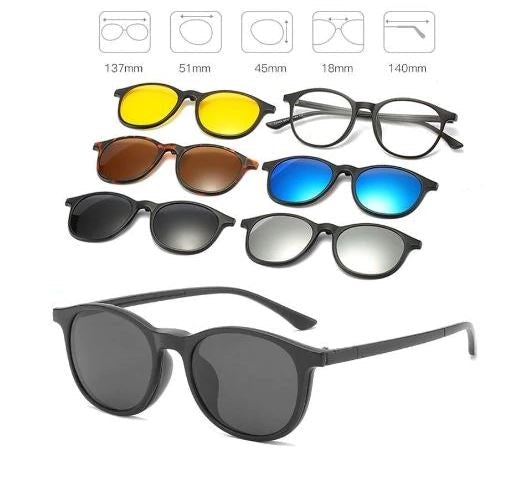 Óculos 6 em 1 Clip On Magnético Modelos Quadrado e Redondo Lanus Store Óculos 6 em 1 Redondo Pequeno 