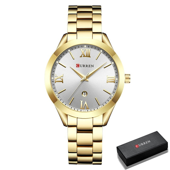 Relógio Curren Feminino 9007 Original Lanus Store Dourado com Branco 