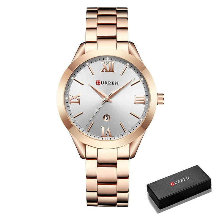 Relógio Curren Feminino 9007 Original Lanus Store Rose com Branco 
