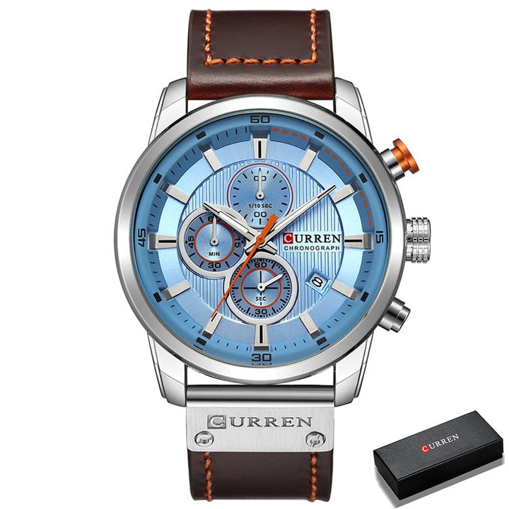 Relógio Curren Original Cronógrafo Masculino Lanus Store Prata com Azul 