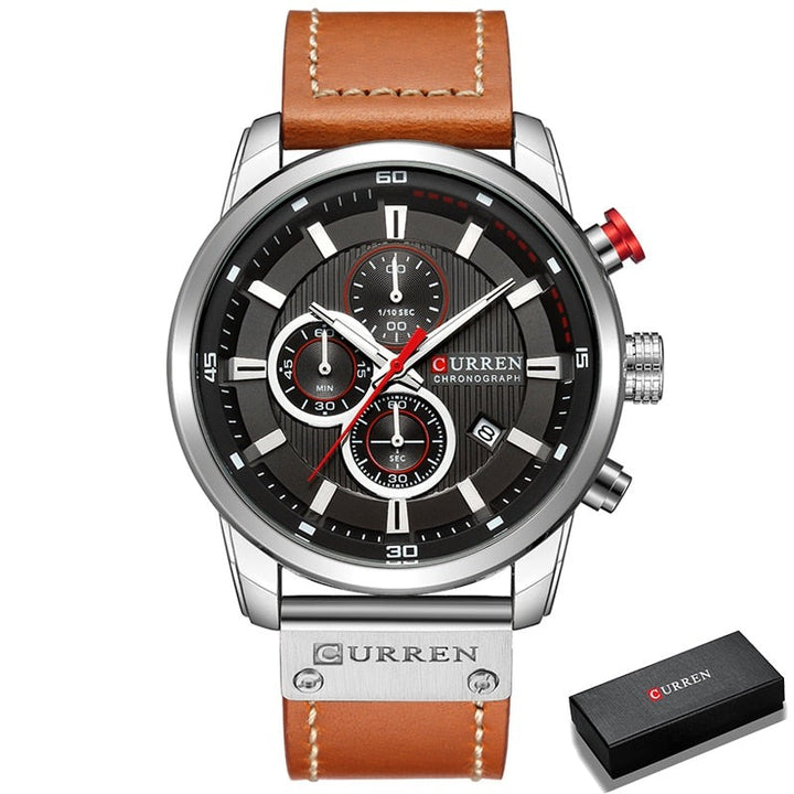 Relógio Curren Original Cronógrafo Masculino Lanus Store Prata com Preto 