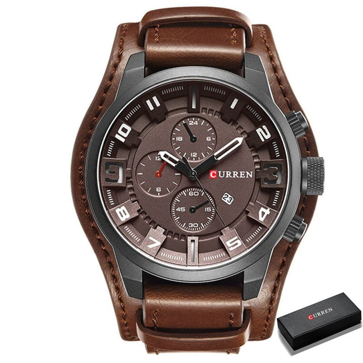 Relógio Curren Original Masculino de Couro Lanus Store Café 