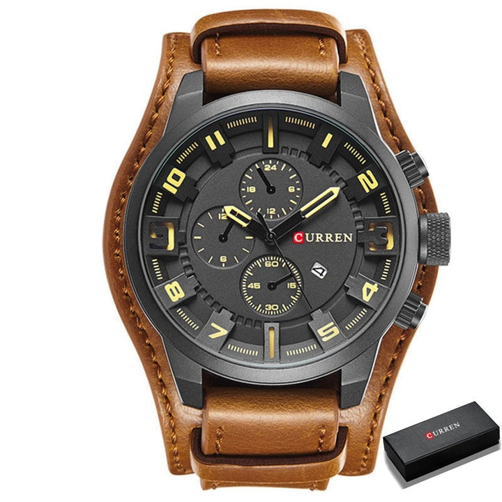 Relógio Curren Original Masculino de Couro Lanus Store Preto e Amarelo 
