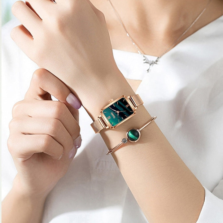 Relógio De Pulso Quadrado Feminino Quartzo Com Pulseira Lanus Store 