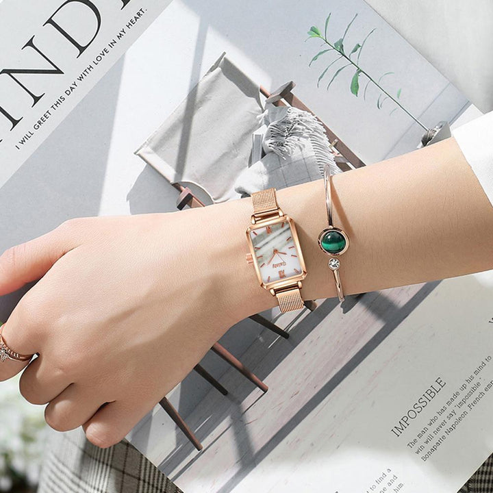Relógio De Pulso Quadrado Feminino Quartzo Com Pulseira Lanus Store 