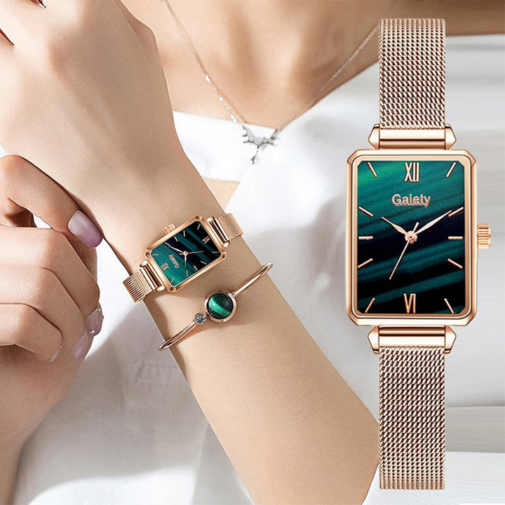 Relógio De Pulso Quadrado Feminino Quartzo Com Pulseira Lanus Store 