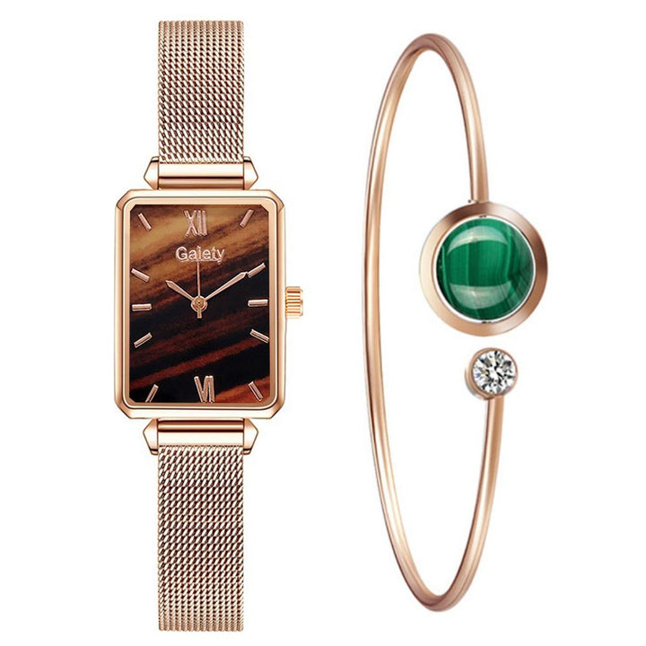 Relógio De Pulso Quadrado Feminino Quartzo Com Pulseira Lanus Store Pulseira de Metal Fundo Marrom 