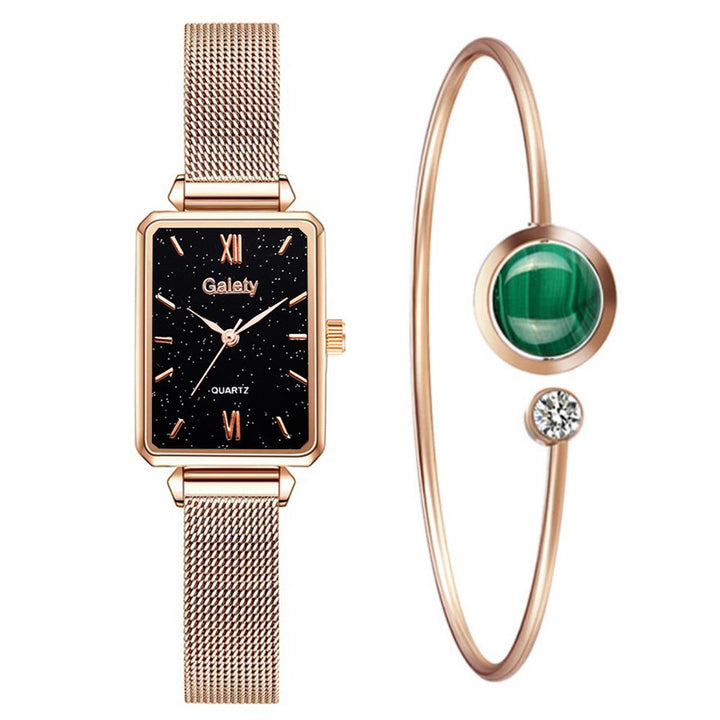 Relógio De Pulso Quadrado Feminino Quartzo Com Pulseira Lanus Store Pulseira de Metal Fundo Preto 