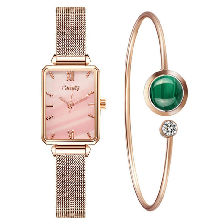 Relógio De Pulso Quadrado Feminino Quartzo Com Pulseira Lanus Store Pulseira de Metal Fundo Rosa 