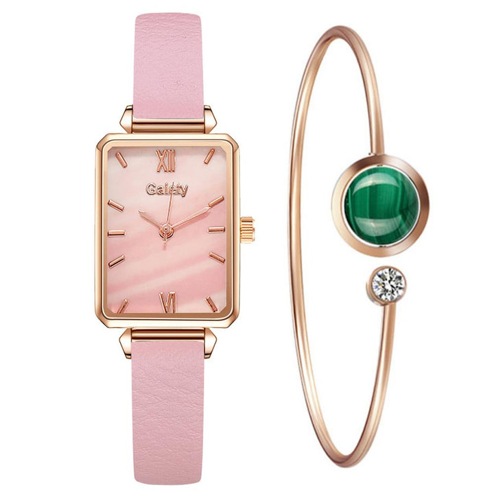 Relógio De Pulso Quadrado Feminino Quartzo Com Pulseira Lanus Store Pulseira Rosa Fundo Rosa 
