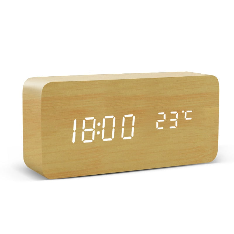 Relógio Digital de Madeira com Led de Mesa Lanus Store Bege 