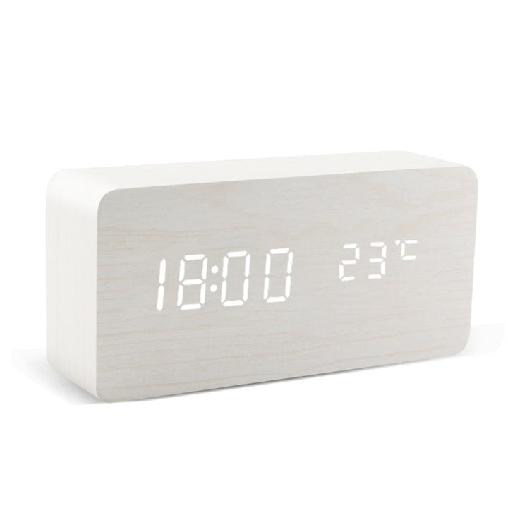 Relógio Digital de Madeira com Led de Mesa Lanus Store Branco 