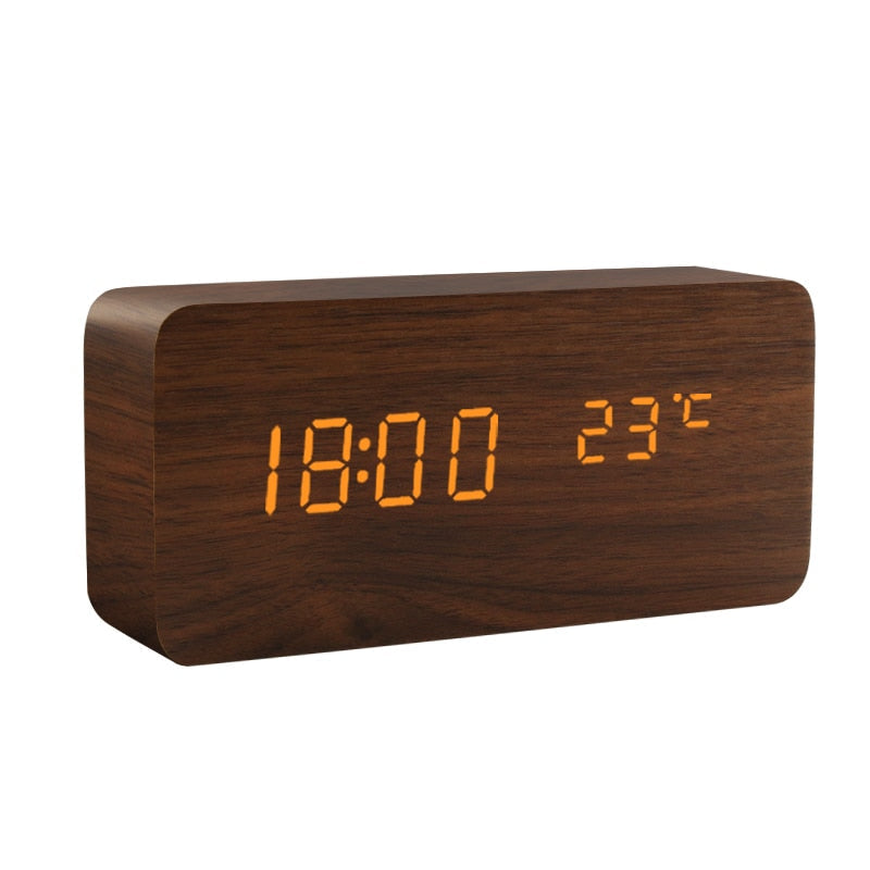 Relógio Digital de Madeira com Led de Mesa Lanus Store Marrom 
