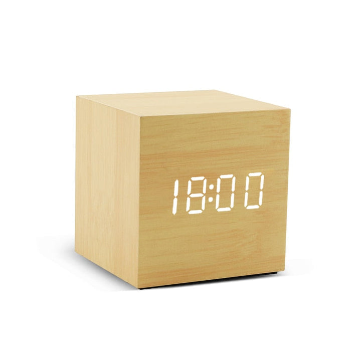 Relógio Digital de Madeira com Led de Mesa Pequeno Lanus Store Bege 
