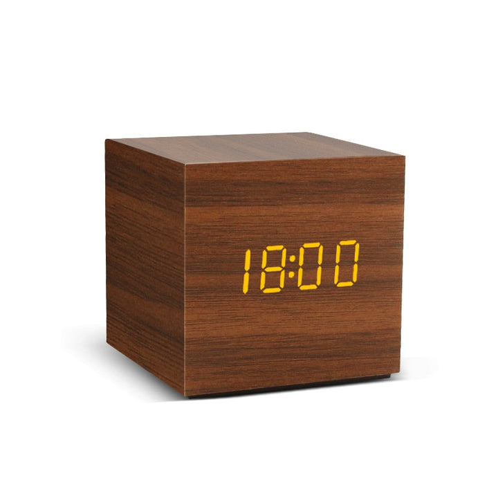 Relógio Digital de Madeira com Led de Mesa Pequeno Lanus Store Marrom 