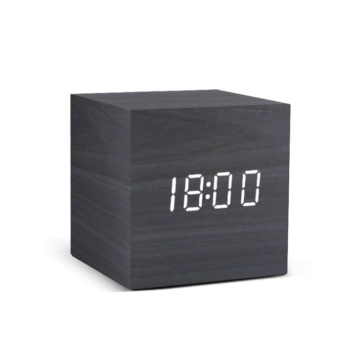 Relógio Digital de Madeira com Led de Mesa Pequeno Lanus Store Preto 